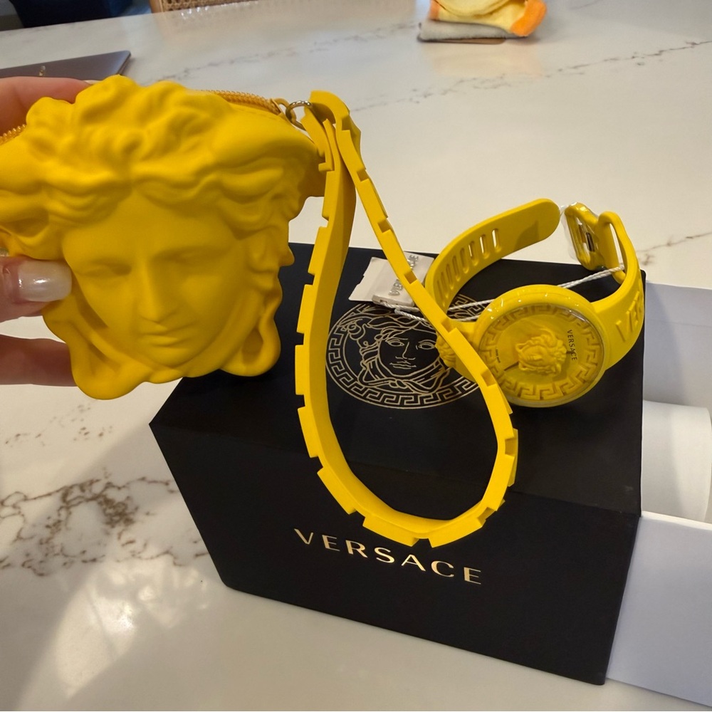 Versace Unisex Men Women Yellow Watch Medusa Pop Strap Fashion wristlet case New